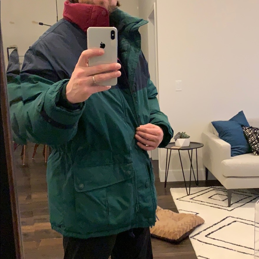 Eddie Bauer goose down parka.  Medium. Grreen/blue